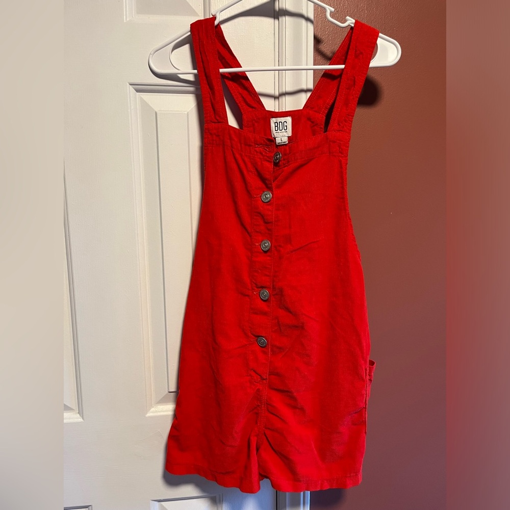 BDG L corduroy overalls shortalls red button up